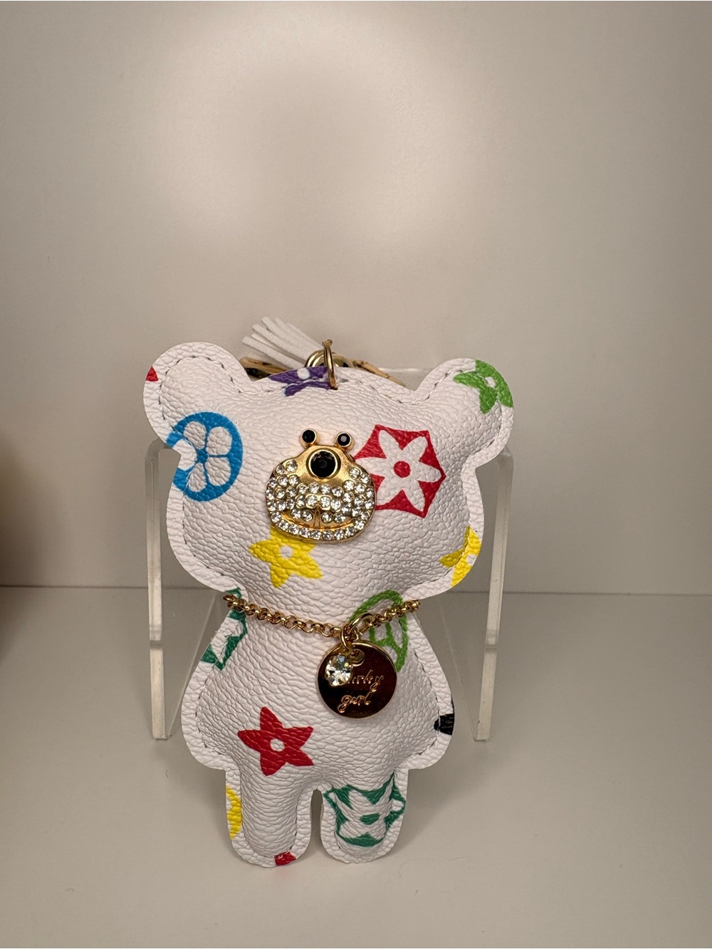 Monogram White Bear Keychain Bag Charm - Picture 2 of 5